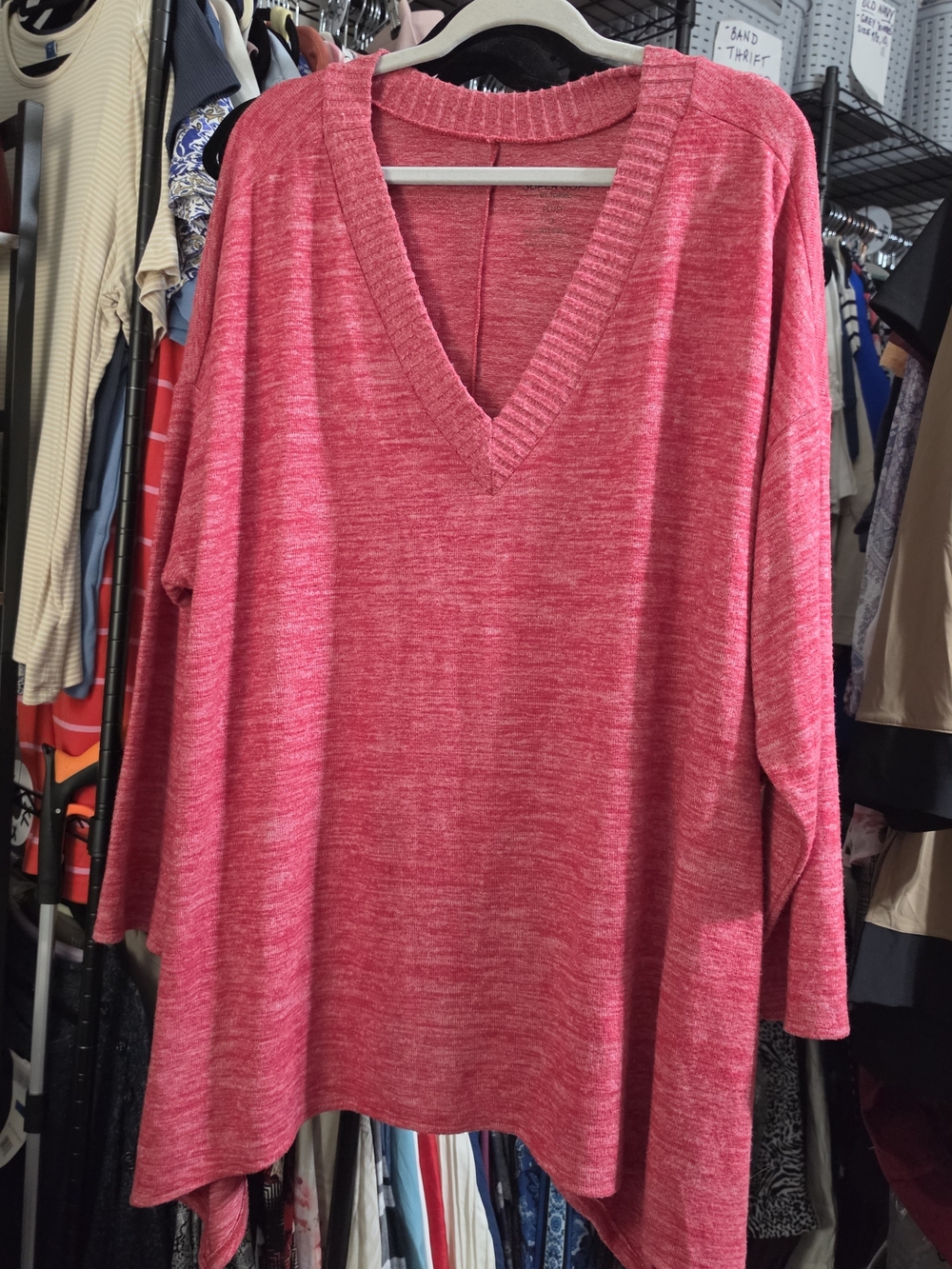 TORRID Hot Pink Heather V-Neck Long Sleeve Pullover